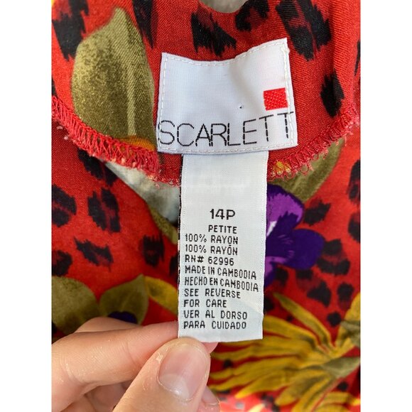 Scarlett Red Floral Leopard Print Button-Down Sleeveless 14P Rayon Maxi Dress - Picture 3 of 6